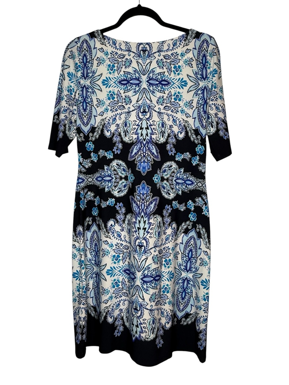 Eliza J. Elegant blue and white paisley shift dress half sleeves | EUC - Picture 2 of 5